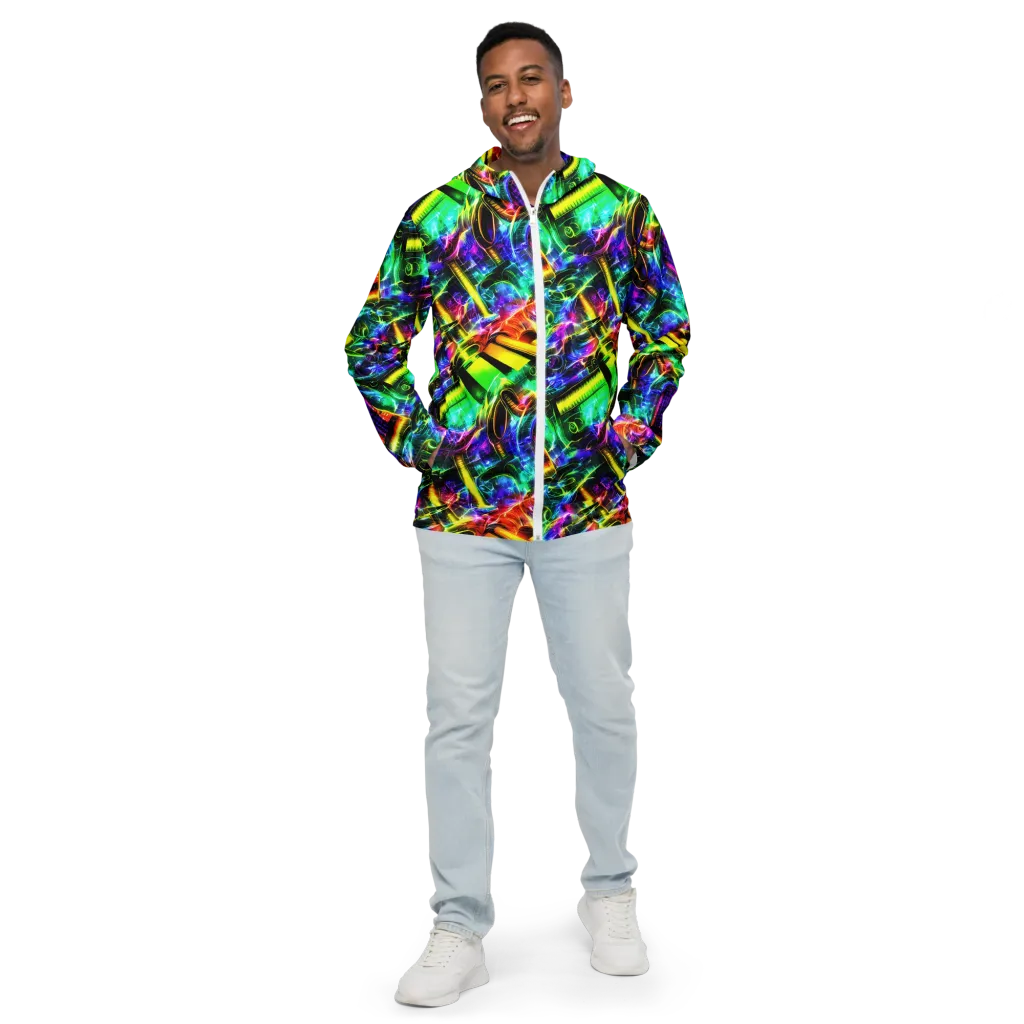 Neon Racket Riot on Men's Windbreaker — Front