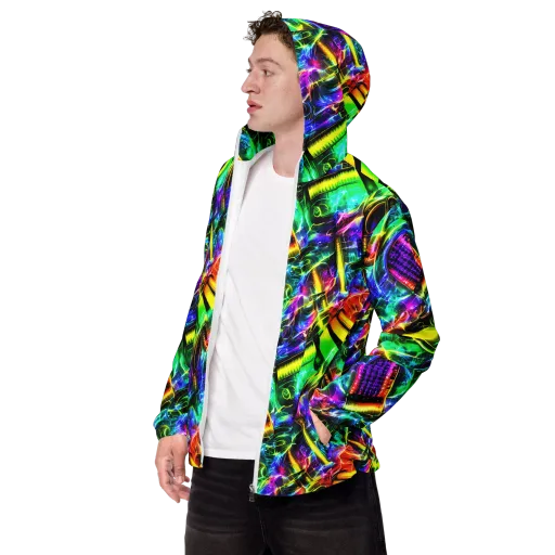 Neon Racket Riot on a Men's Windbreaker