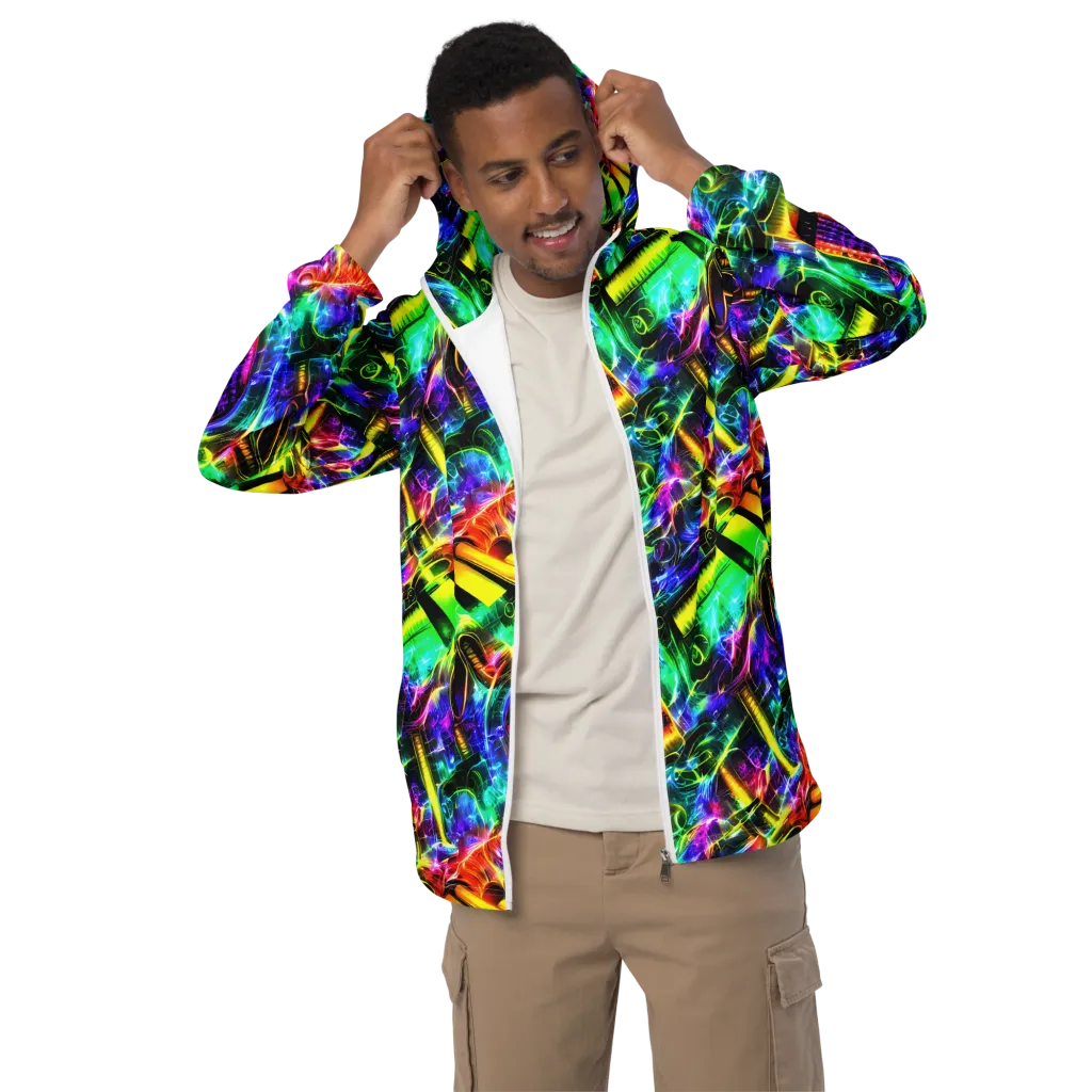 Neon Racket Riot on Men's Windbreaker — Front