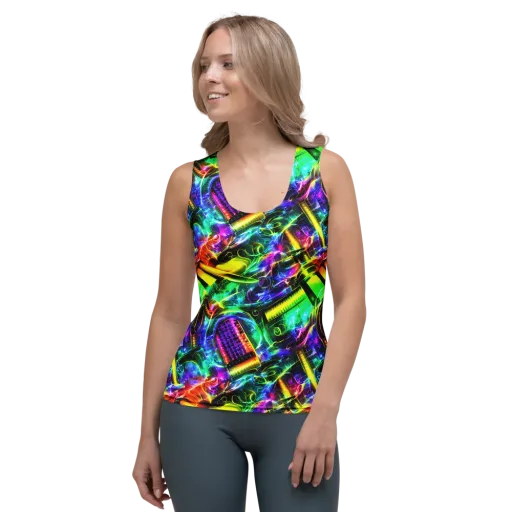 Neon Racket Riot on a Women's Tank Top