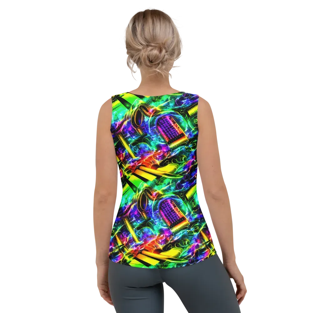 Neon Racket Riot on Women's Tank Top — Back