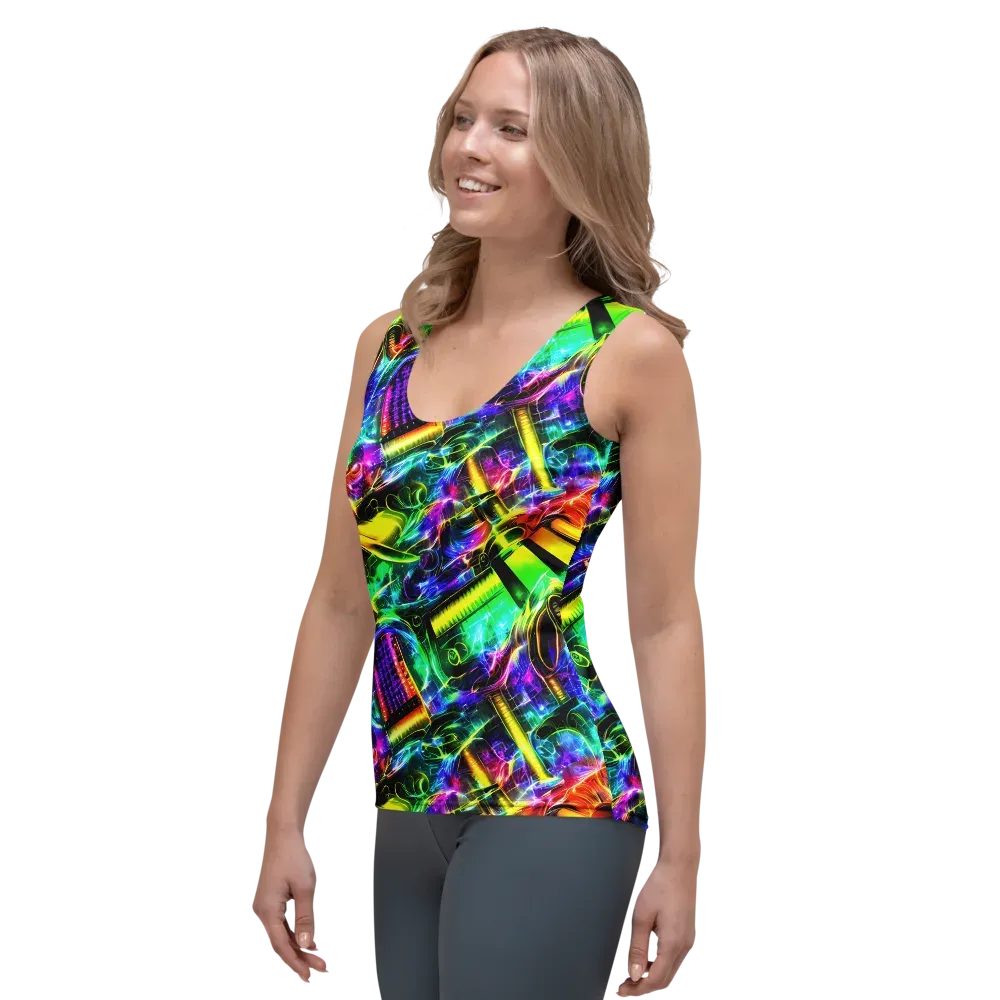Neon Racket Riot on Women's Tank Top — Left Front