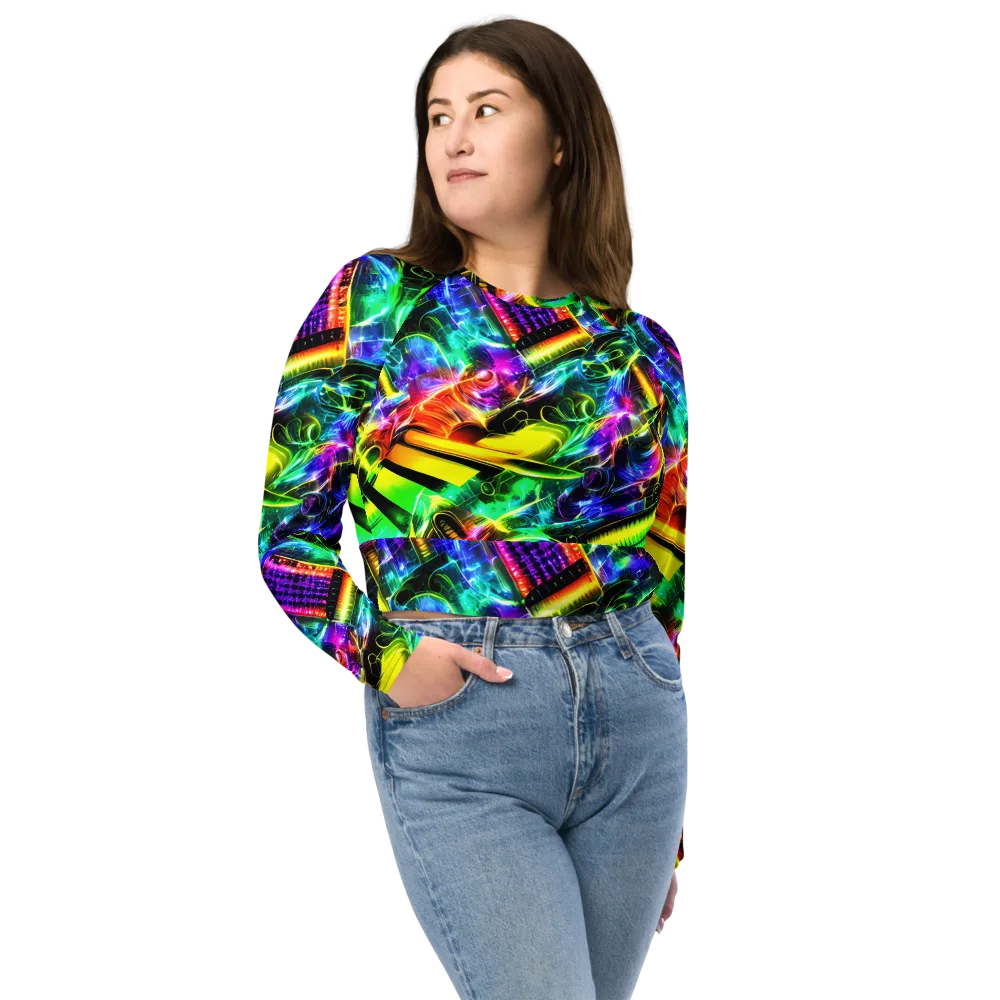 Neon Racket Riot on Long Sleeve Crop Top — Front
