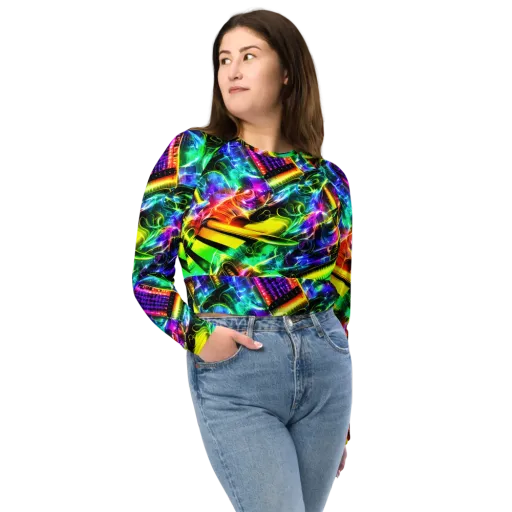 Neon Racket Riot on a Long Sleeve Crop Top