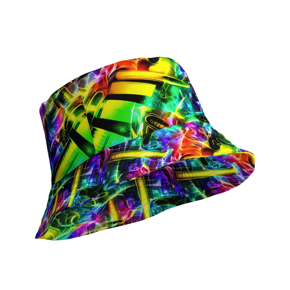 Neon Racket Riot on Reversible Bucket Hat — Product details Outside