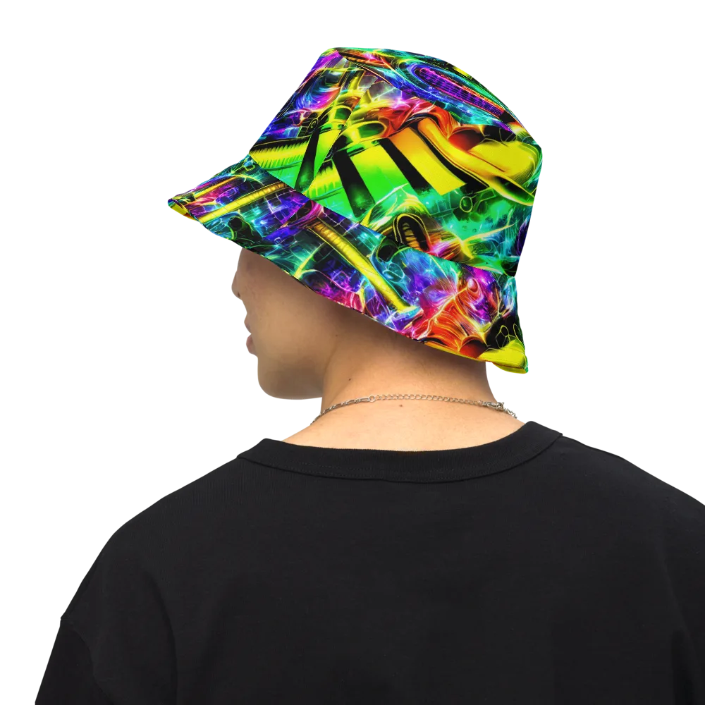 Neon Racket Riot on Reversible Bucket Hat — Back Inside