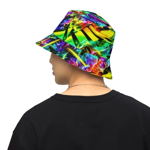 Neon Racket Riot on a Reversible Bucket Hat