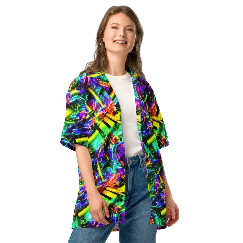 Neon Racket Riot on Button Shirt — Front