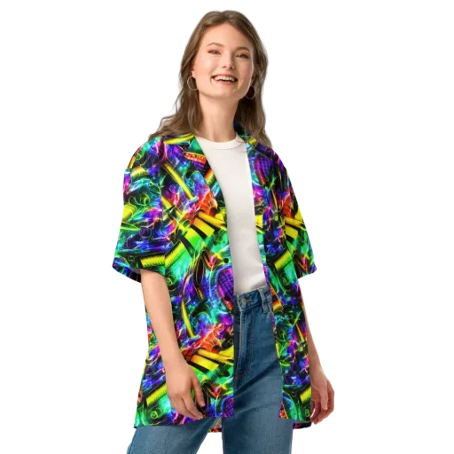 Neon Racket Riot on a Button Shirt