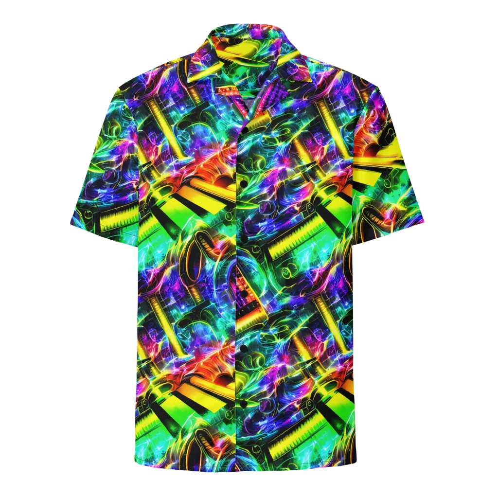 Neon Racket Riot on Button Shirt — Front