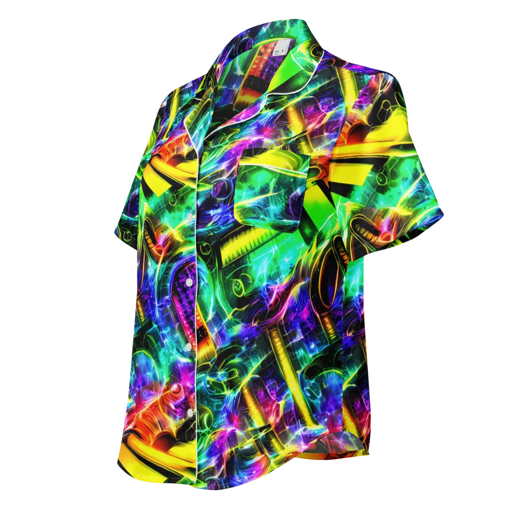 Neon Racket Riot on Women's Short Sleeve Pajama Top — Left Front