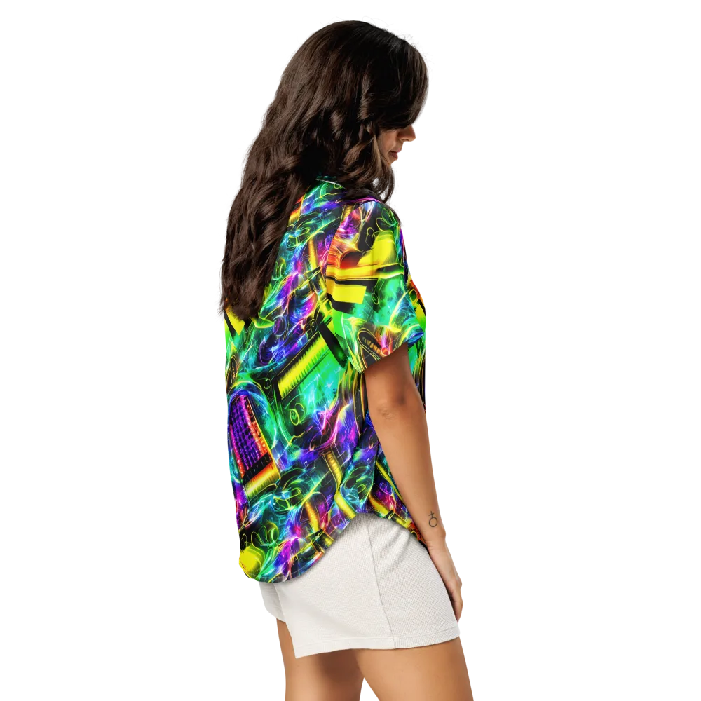 Neon Racket Riot on Women's Short Sleeve Pajama Top — Right Back