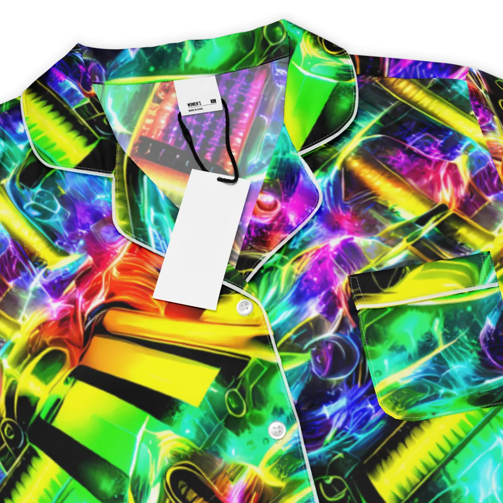 Neon Racket Riot on Women's Short Sleeve Pajama Top — Product details