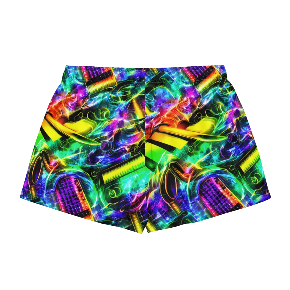 Neon Racket Riot on Women's Pajama Shorts — Back