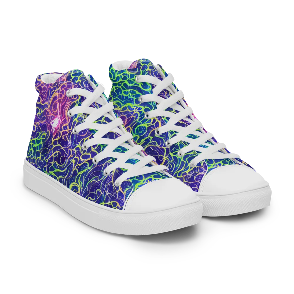 Prismatic Maze on Men's High Top Canvas Shoes — Right Front