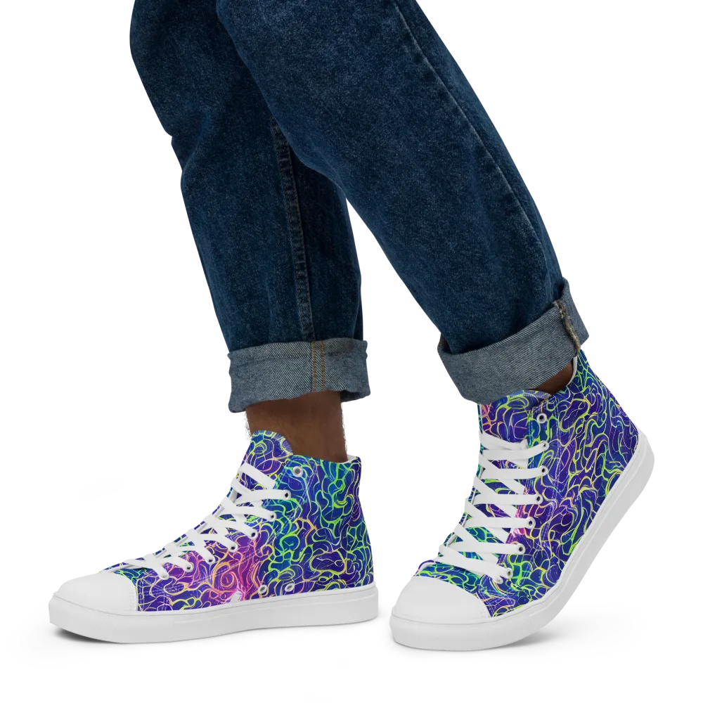 Prismatic Maze on Men's High Top Canvas Shoes — Left