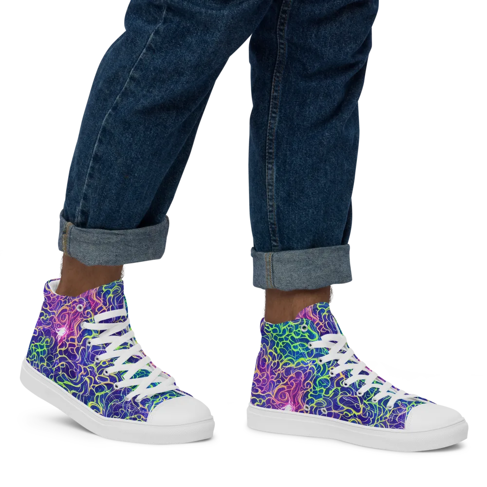 Prismatic Maze on Men's High Top Canvas Shoes — Right