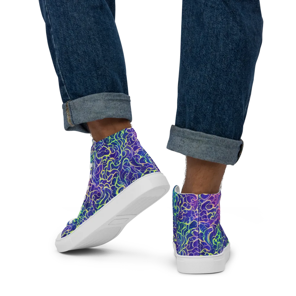 Prismatic Maze on Men's High Top Canvas Shoes — Back