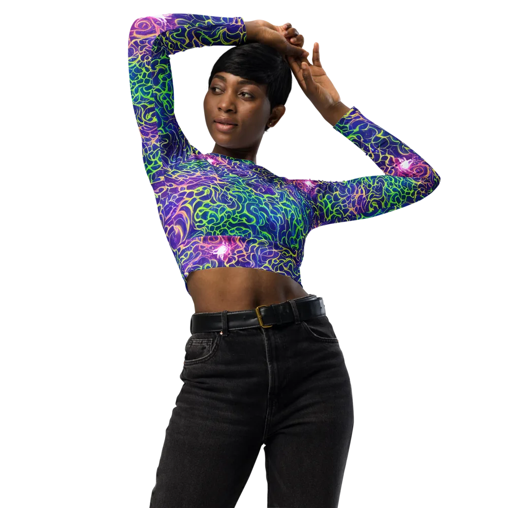Prismatic Maze on Long Sleeve Crop Top — Front