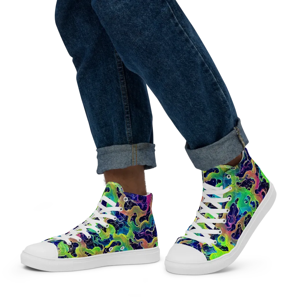 Tidal Metamorphosis on Men's High Top Canvas Shoes — Left