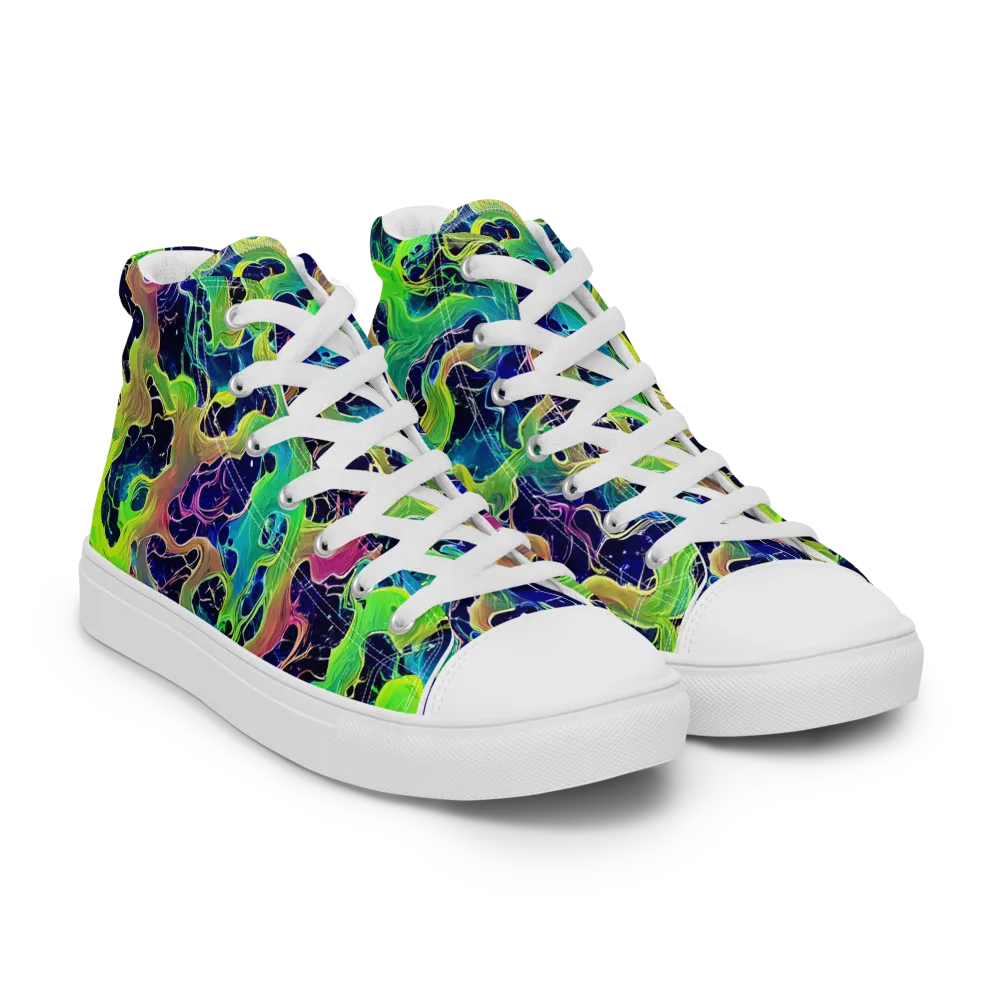 Tidal Metamorphosis on Women's High Top Canvas Shoes — Right Front