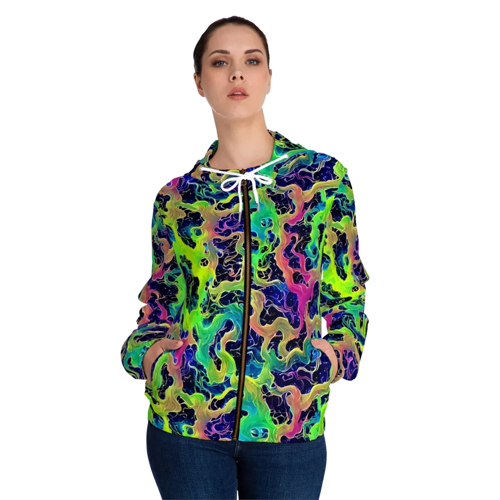 Tidal Metamorphosis on Women's Full-Zip Hoodie — Front On Person