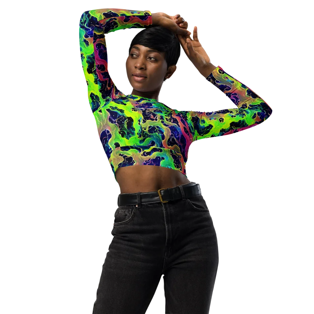 Tidal Metamorphosis on Long Sleeve Crop Top — Front