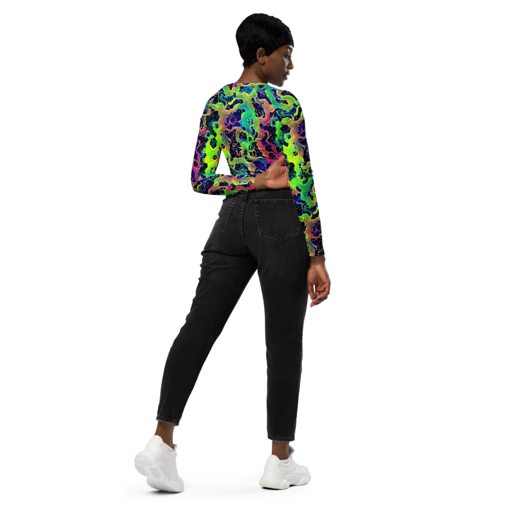 Tidal Metamorphosis on Long Sleeve Crop Top — Right Back