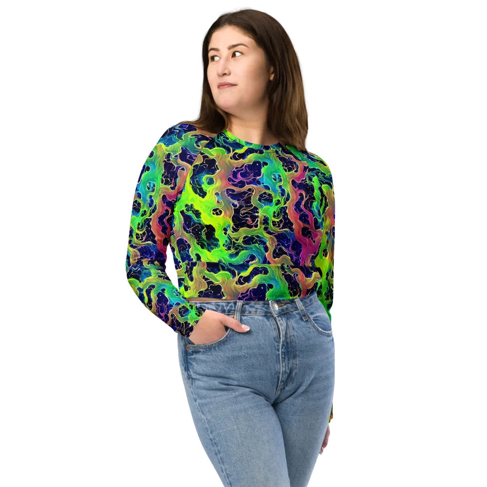 Tidal Metamorphosis on Long Sleeve Crop Top — Front