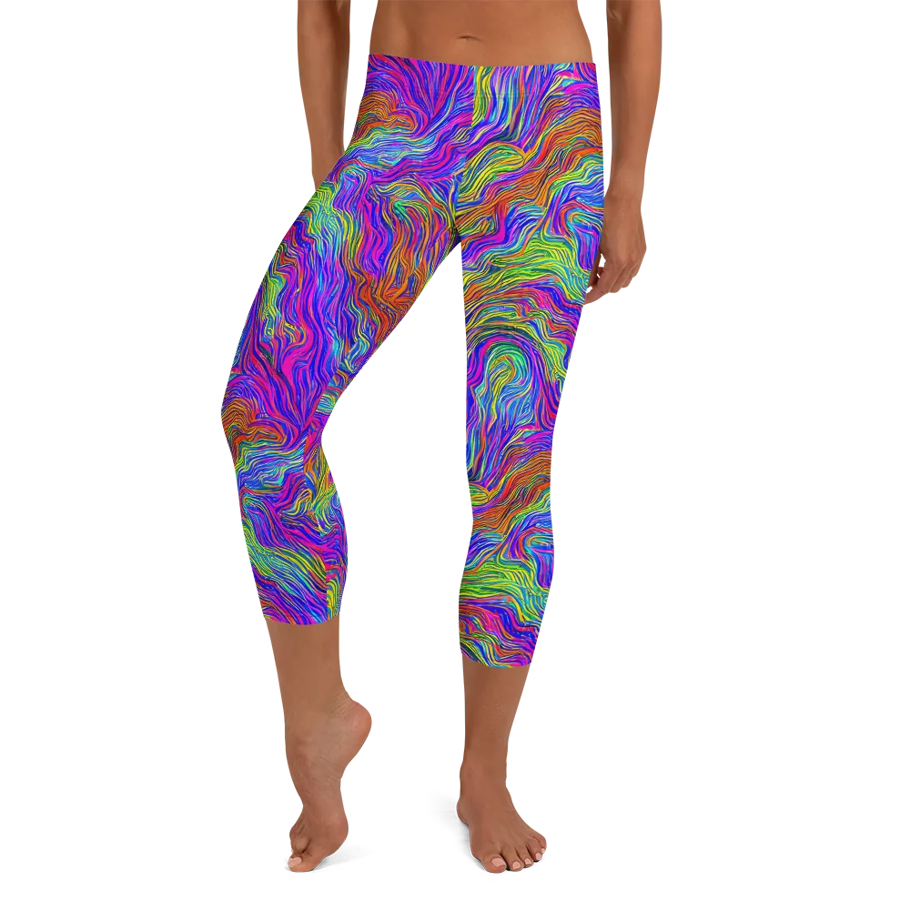 Psychedelic Filament on Capri Leggings — Front
