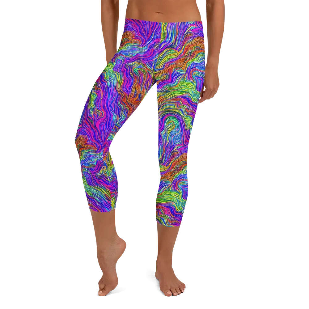 Psychedelic Filament on Capri Leggings — Front