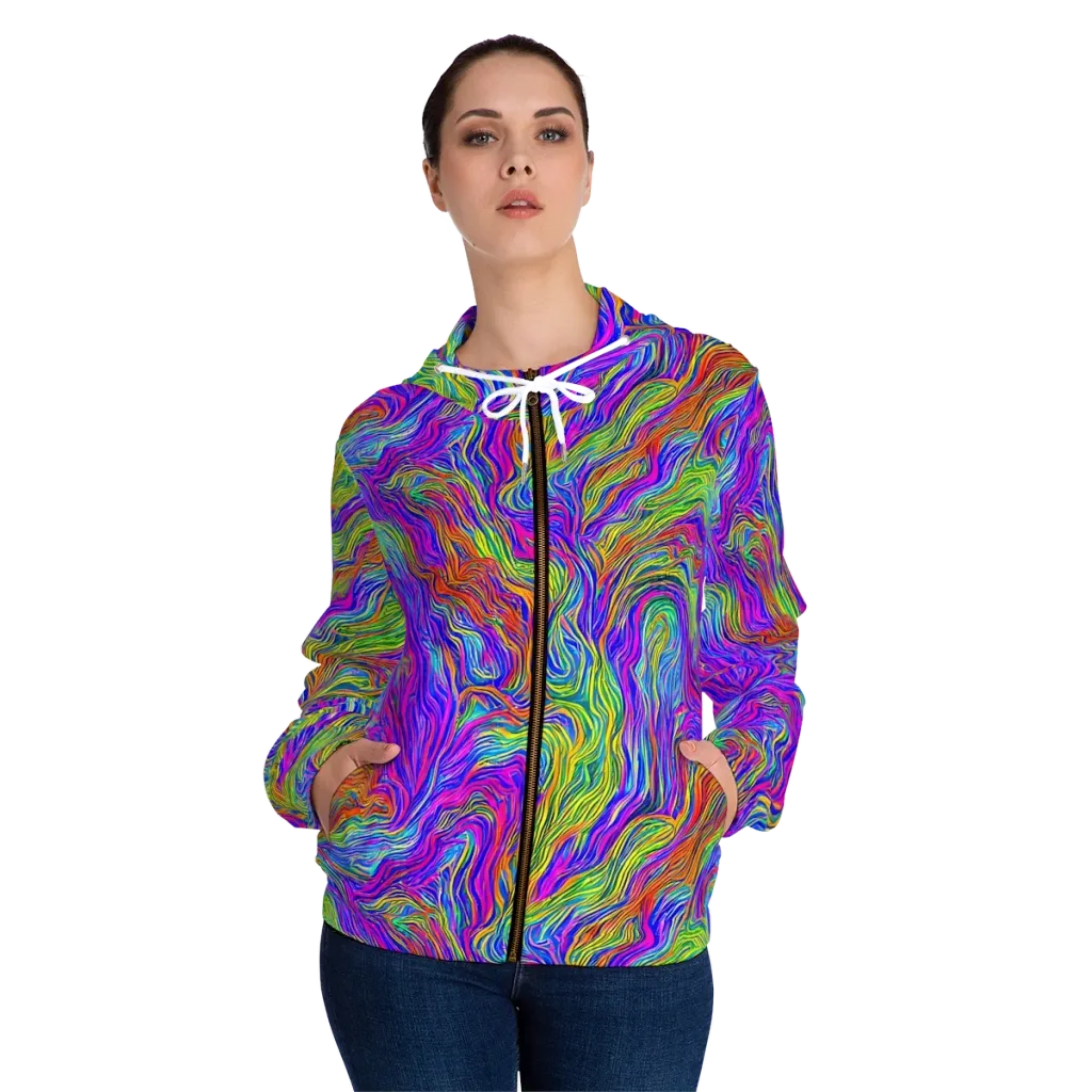 Psychedelic Filament on Women's Full-Zip Hoodie — Front On Person