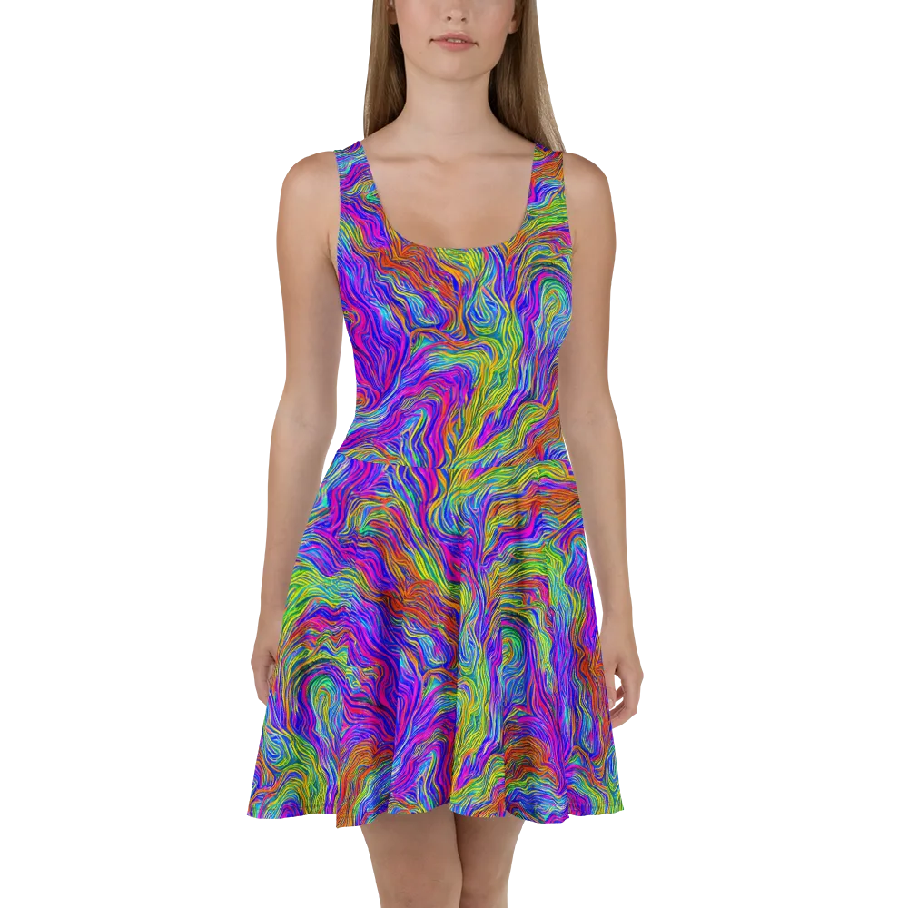 Psychedelic Filament on Skater Dress — Front