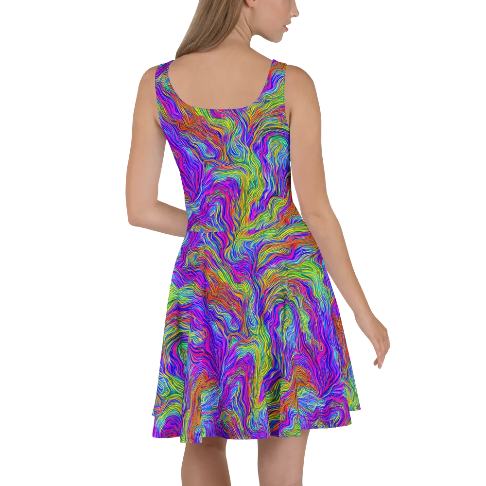 Psychedelic Filament on Skater Dress — Back