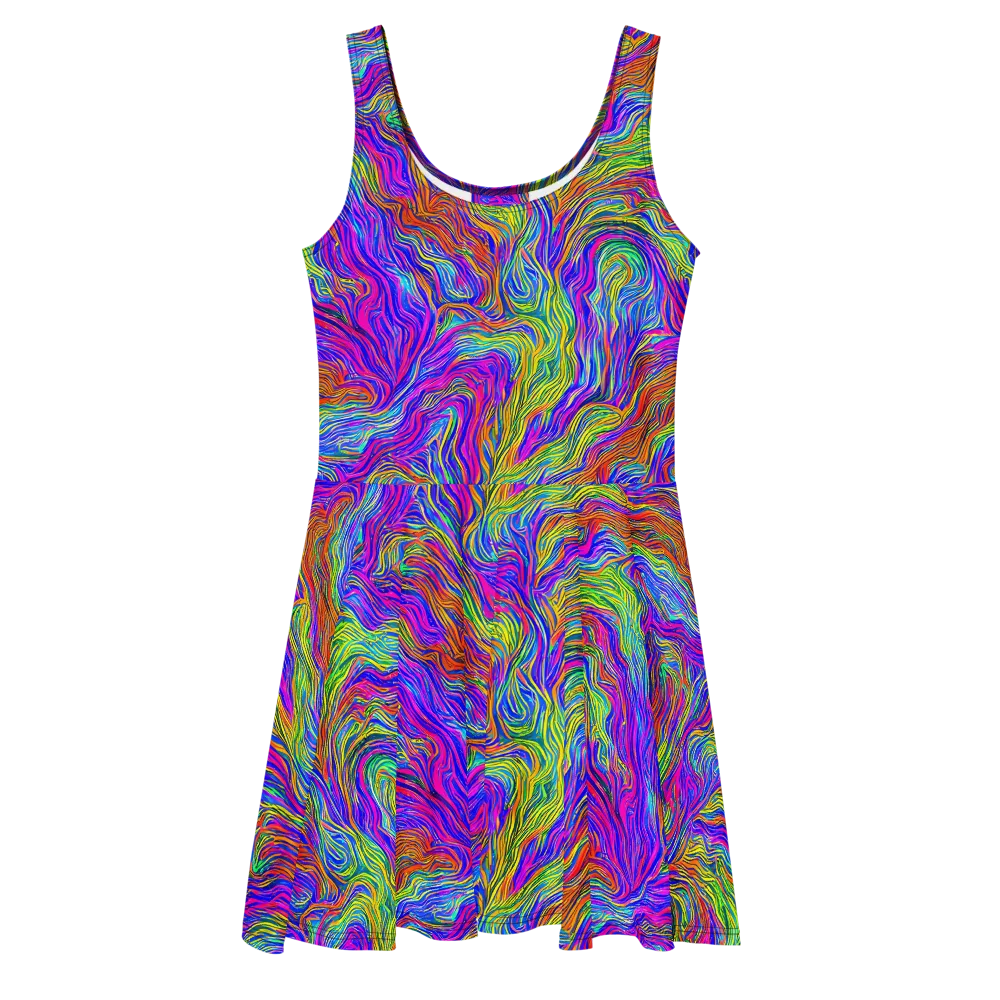 Psychedelic Filament on Skater Dress — Front