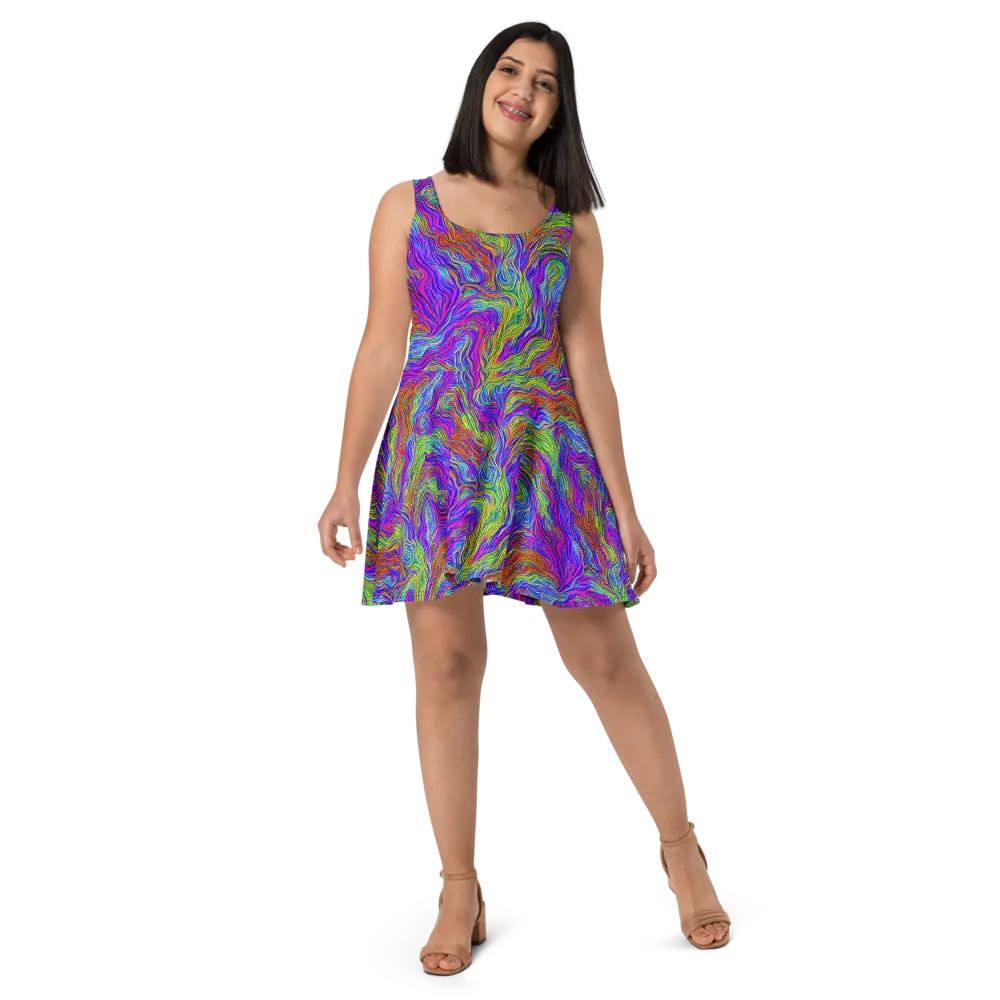 Psychedelic Filament on Skater Dress — Front