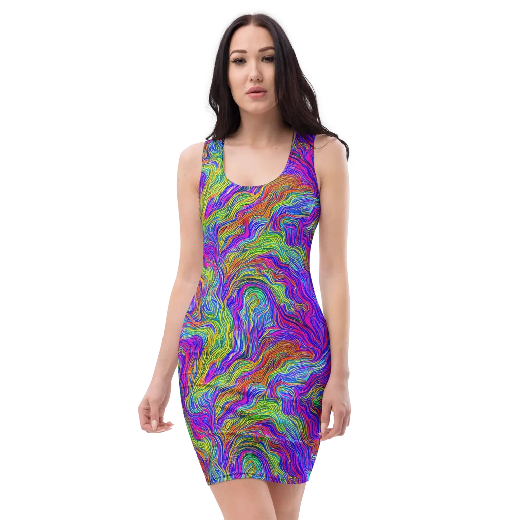 Psychedelic Filament on Bodycon Dress — Front