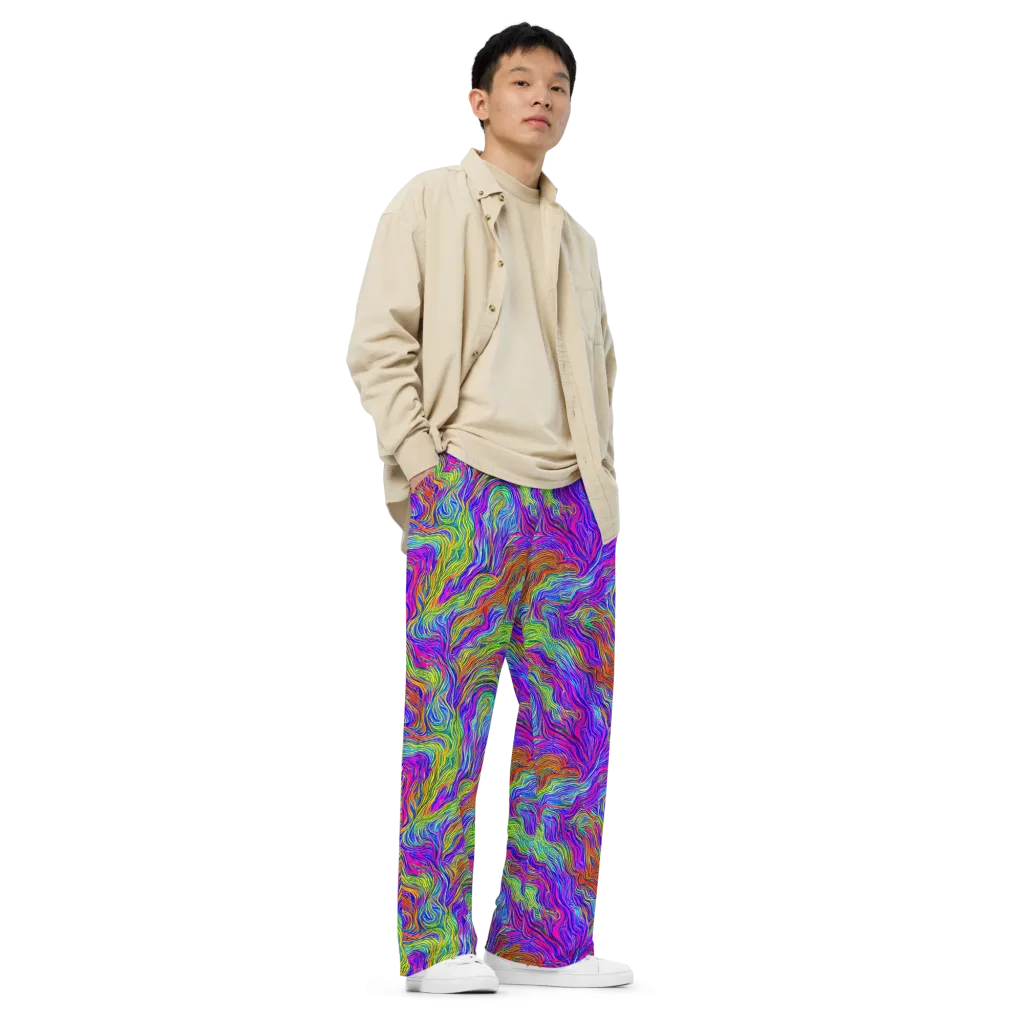 Psychedelic Filament on Wide-Leg Pants — Right Front