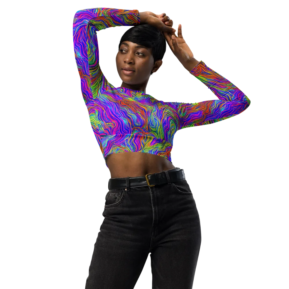 Psychedelic Filament on Long Sleeve Crop Top — Front