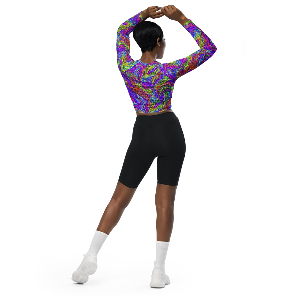Psychedelic Filament on Long Sleeve Crop Top — Back