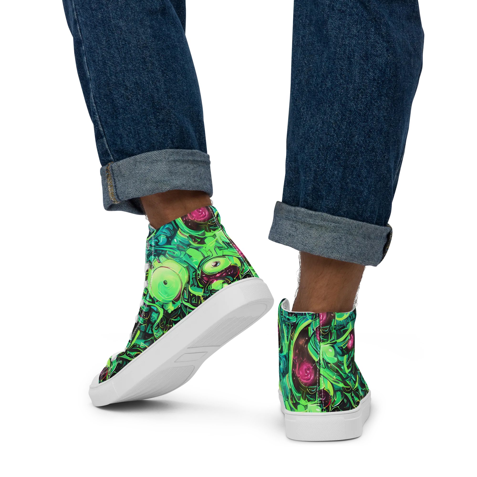 Cyber Canopy on Men's High Top Canvas Shoes — Back