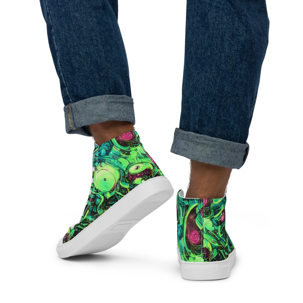 Cyber Canopy on Men's High Top Canvas Shoes — Back