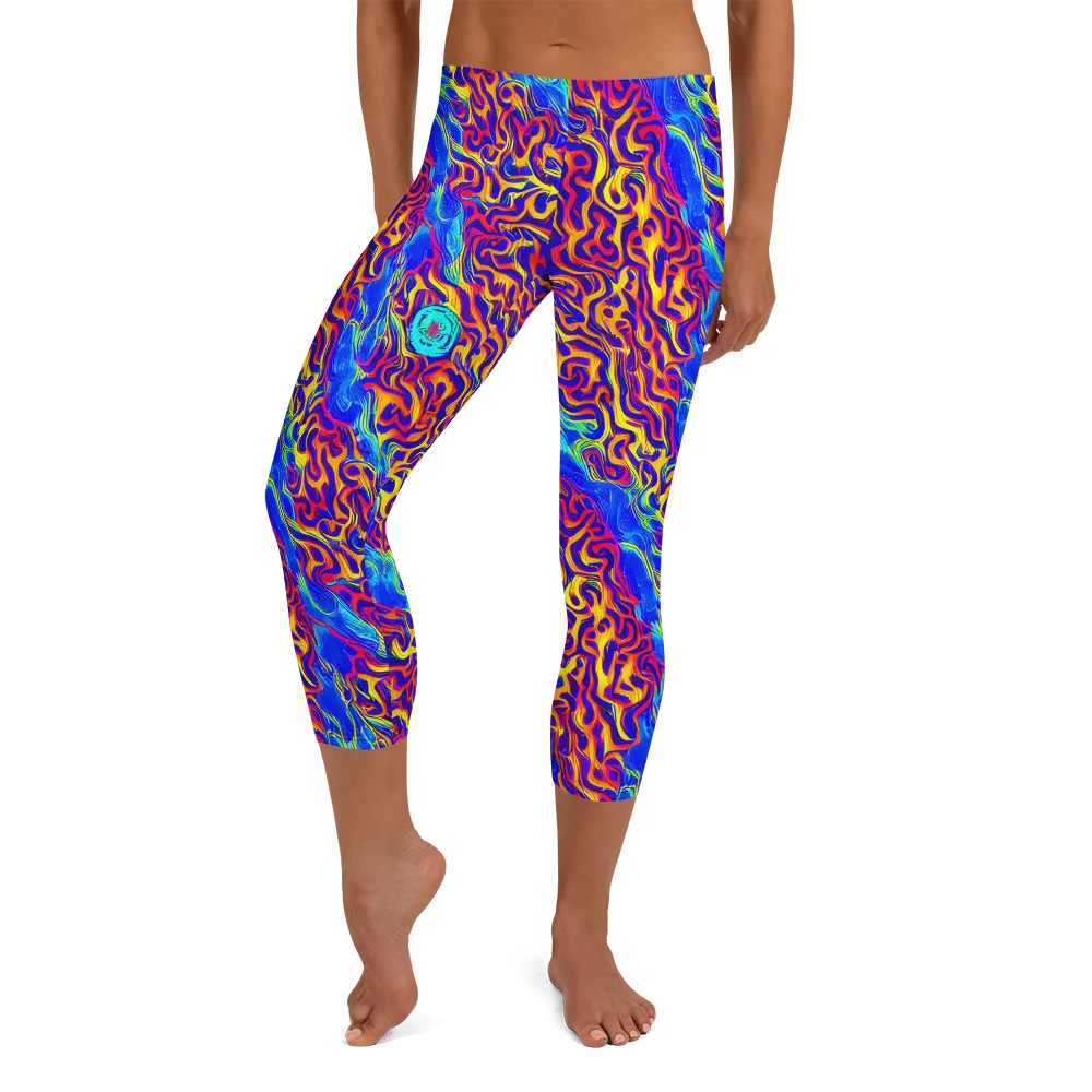 Firewater Bloom on Capri Leggings — Front