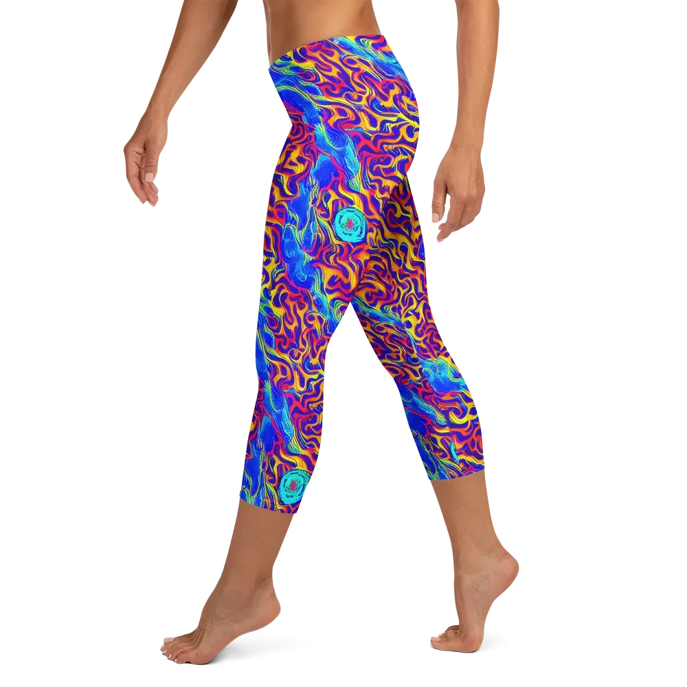 Firewater Bloom on Capri Leggings — Left