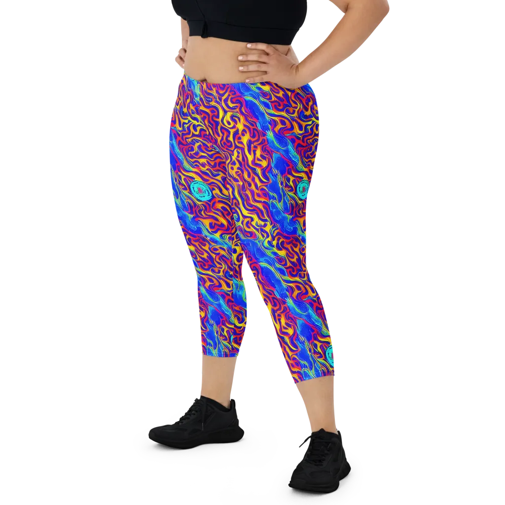 Firewater Bloom on Capri Leggings — Front