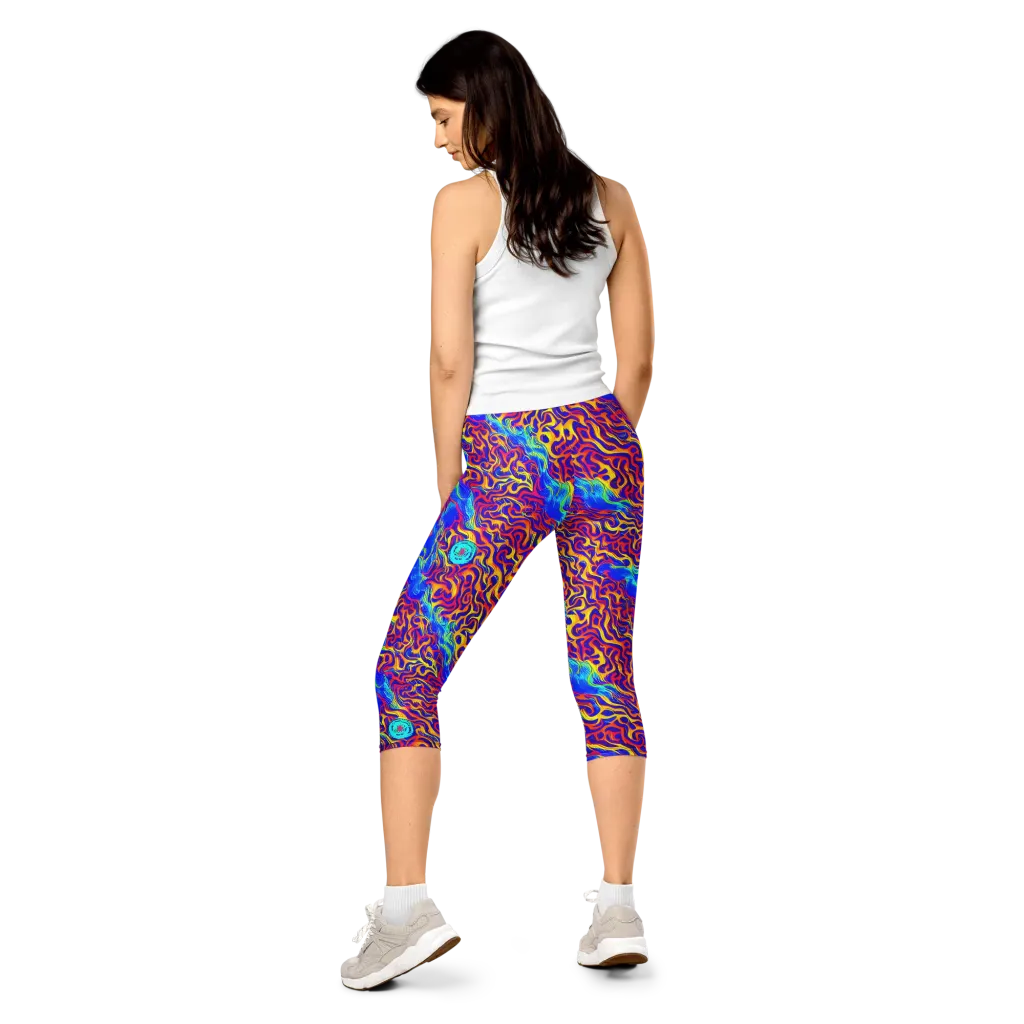 Firewater Bloom on Capri Leggings — Back