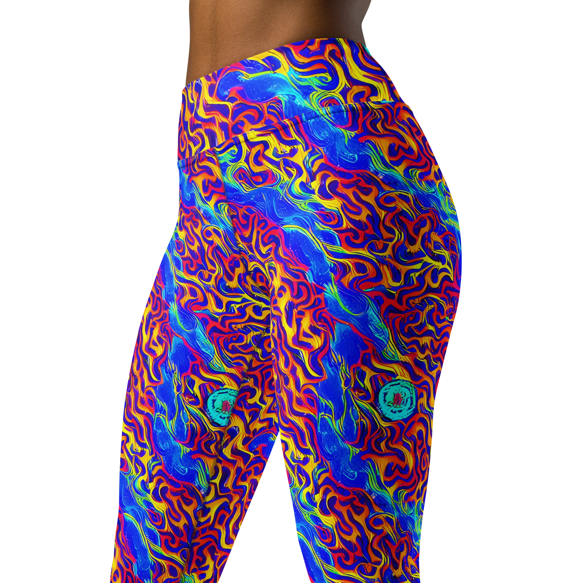 Firewater Bloom on Yoga Leggings — Left Front