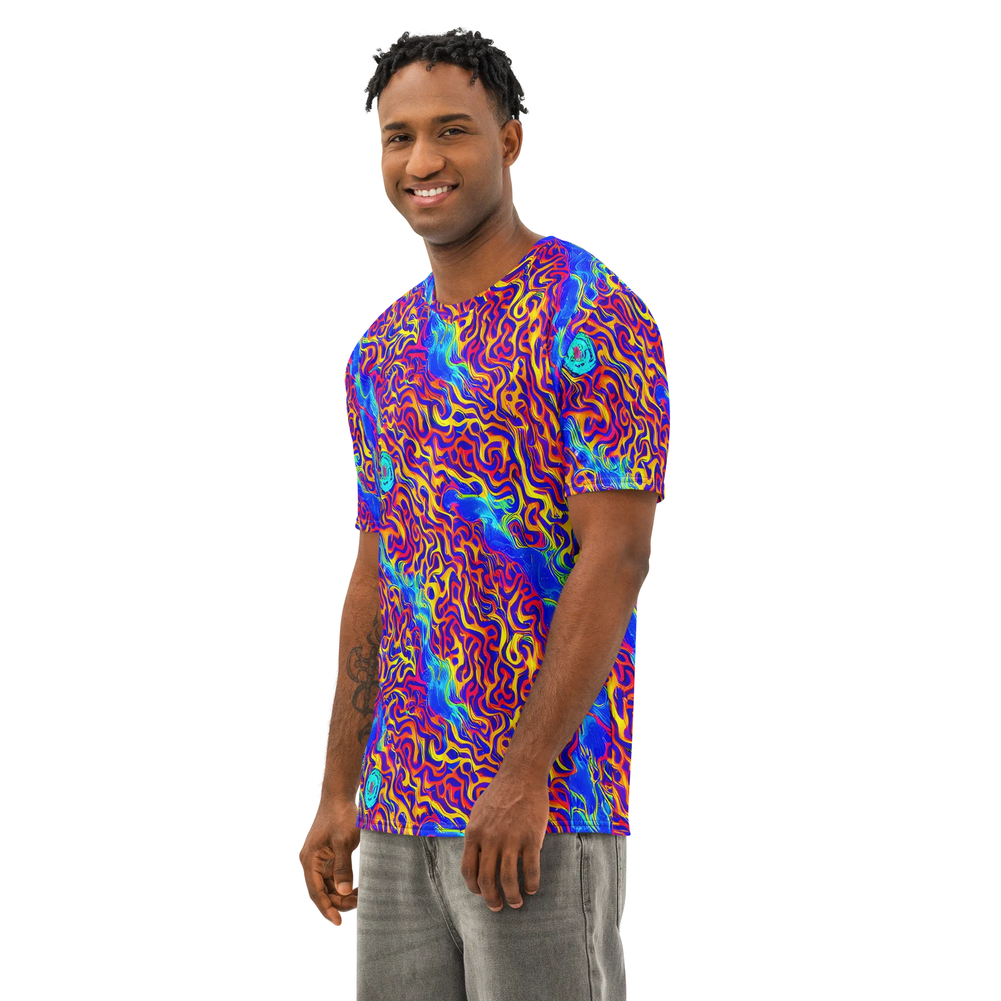 Firewater Bloom on Men's Cotton Crew Neck T-Shirt — Left Front