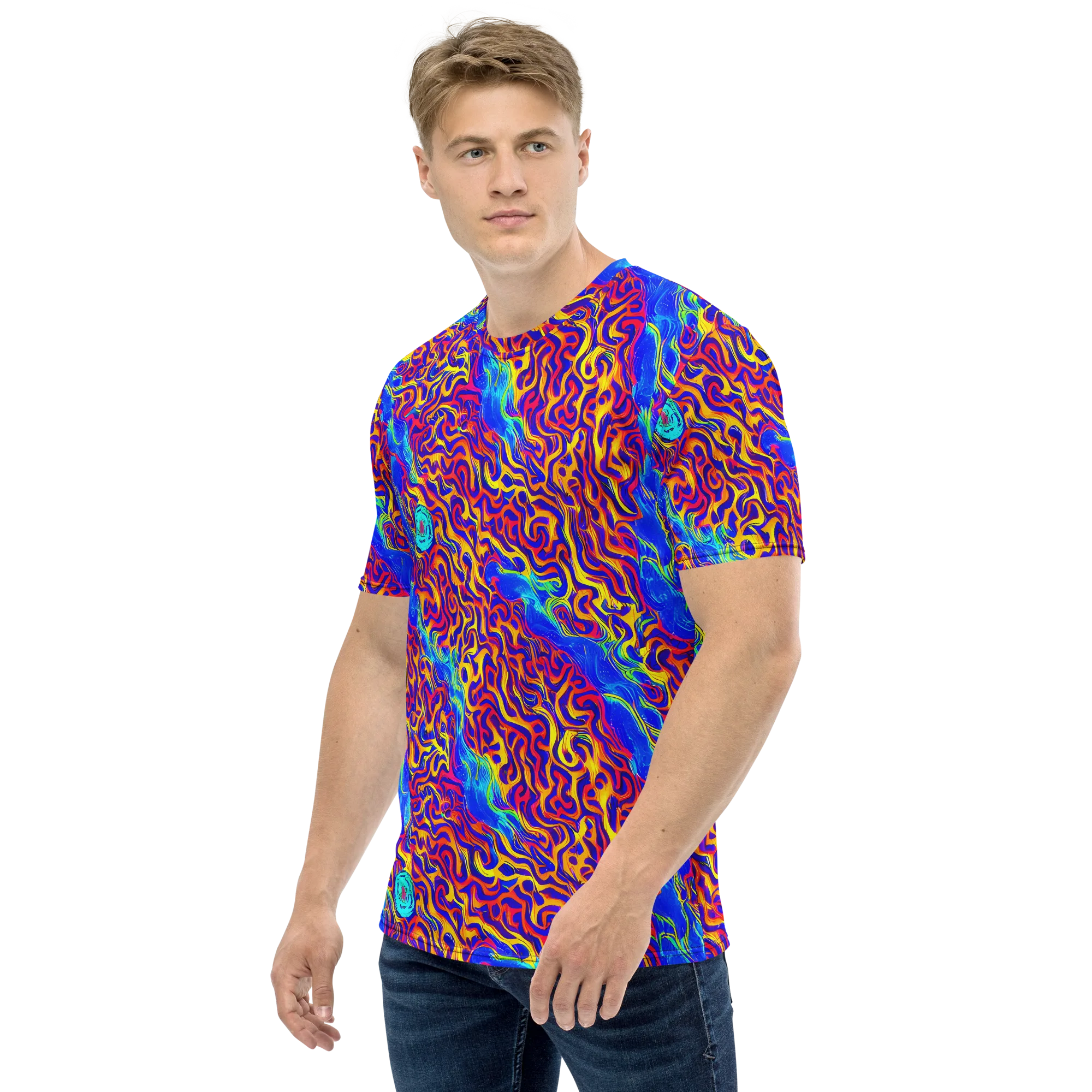 Firewater Bloom on Men's Crew Neck T-Shirt — Left