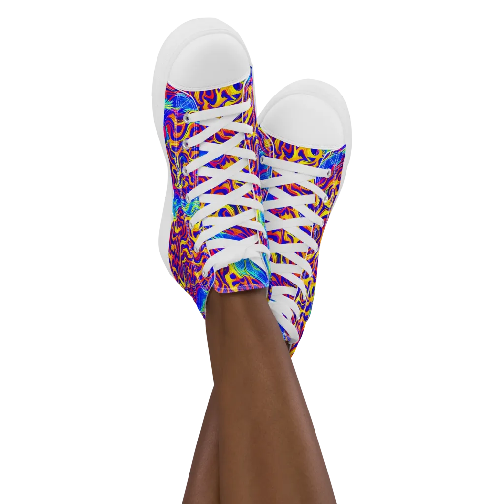 Firewater Bloom on Women's High Top Canvas Shoes — Front